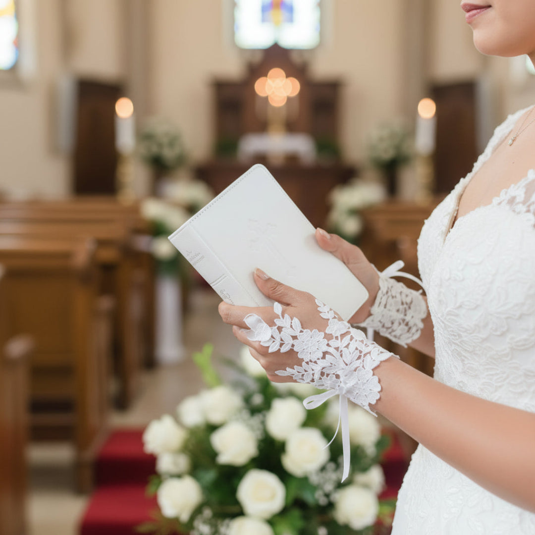 Side view of Bridal Gloves showing fit and length — GownLink G8