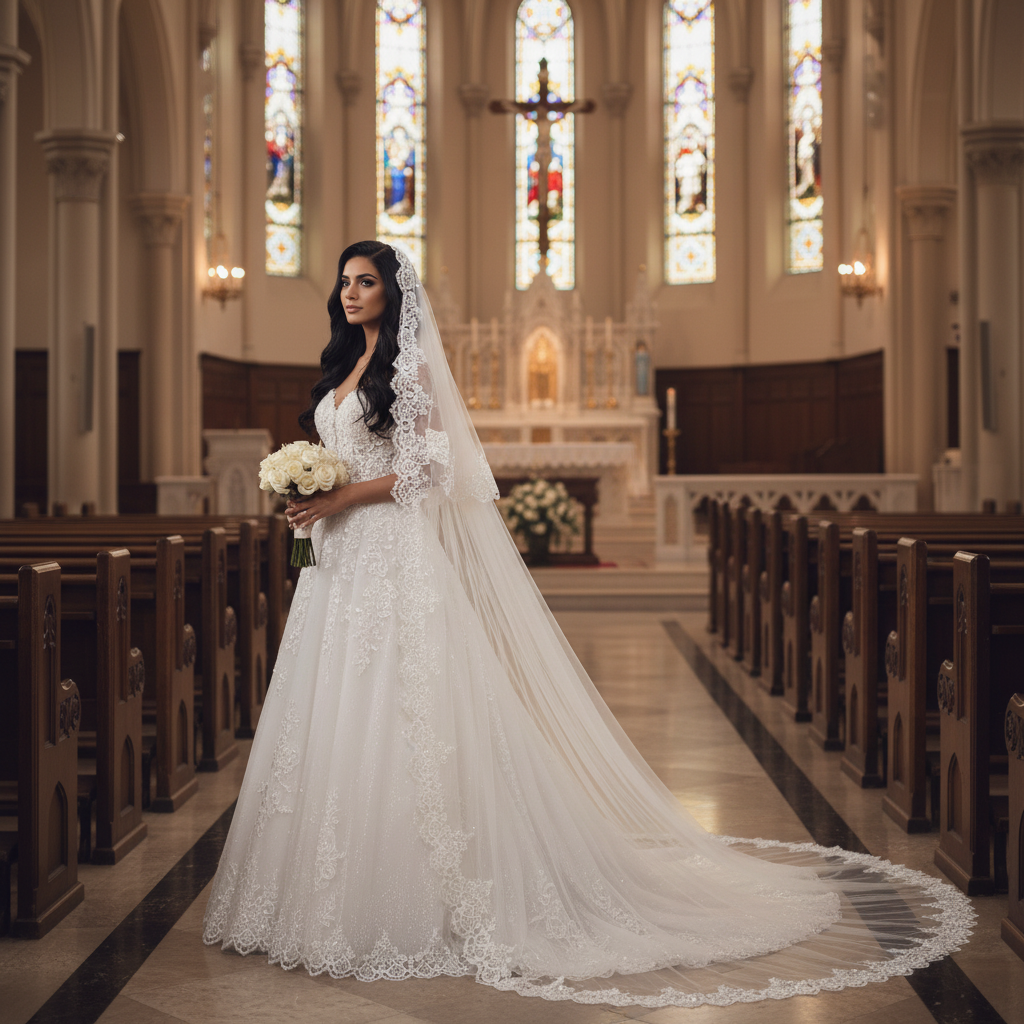 Close-up of lace and detail on Bridal Lace Border — GownLink GLVHL02