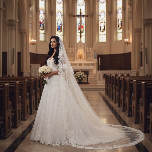 Close-up of lace and detail on Bridal Lace Border — GownLink GLVHL02