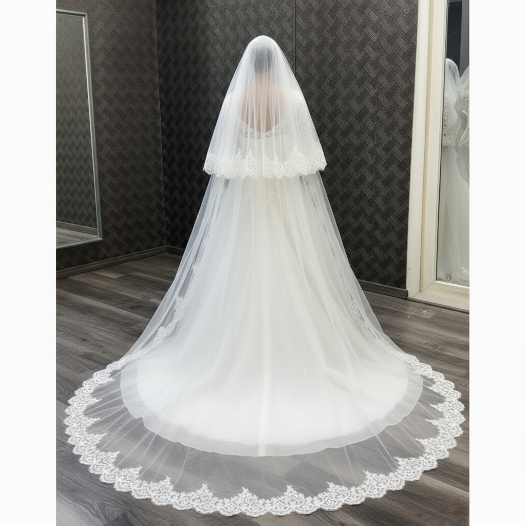 Flat lay of Bridal Lace Border on white surface — GownLink GLVHL02