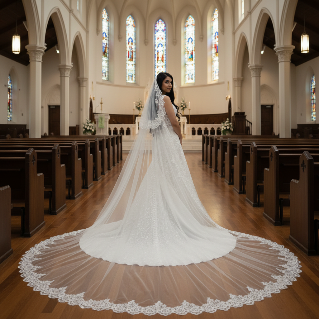 Detail of stitching and design on Bridal Lace Border — GownLink GLVHL02