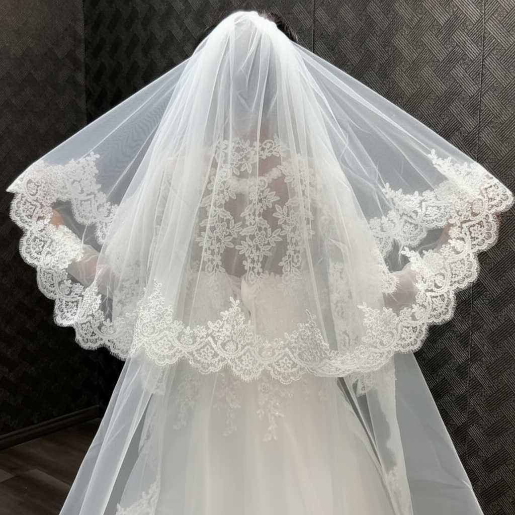 Detail of stitching and design on Bridal Lace Border — GownLink GLVHL02