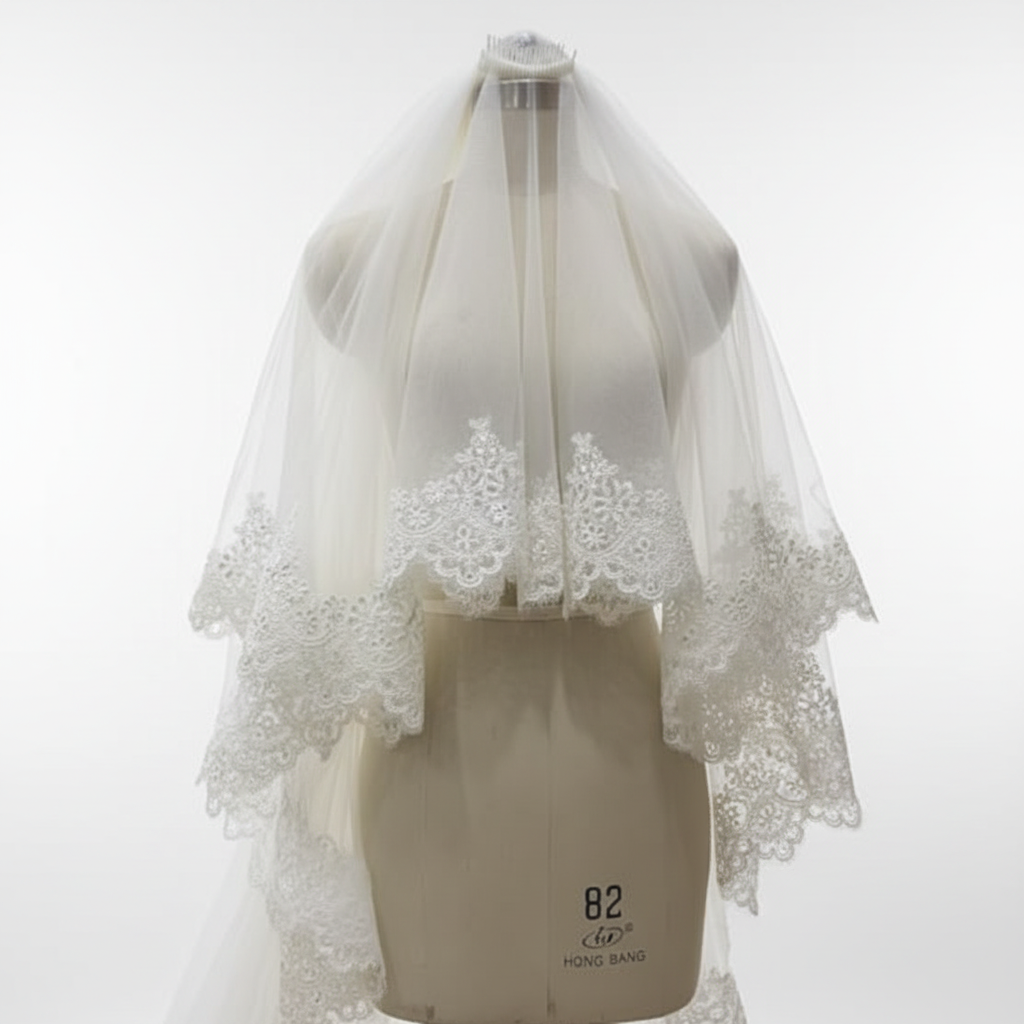 Side view of Bridal Lace Border showing texture — GownLink GLVHL02