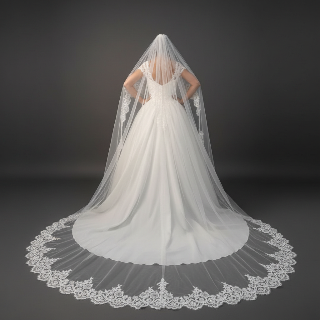 Side view of Bridal Lace Border showing texture — GownLink GLVHL02