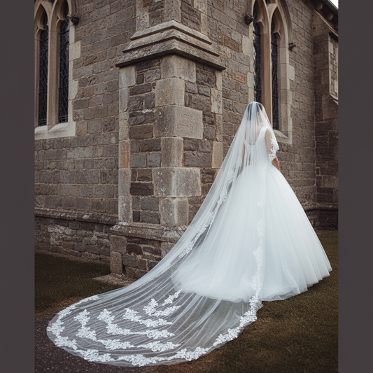 Close-up of lace and detail on Bridal Lace Patch — GownLink GLVHSEQ1