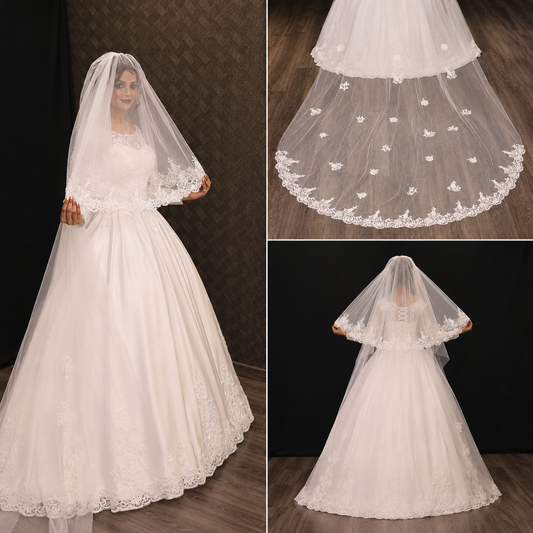 Front view of Bridal Veil draped over model — GownLink GLCP3
