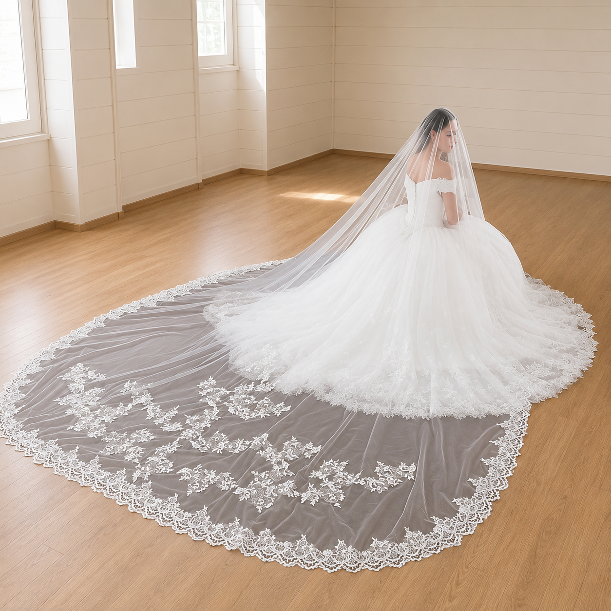 Side view of Bridal Lace Patch showing texture — GownLink GLVHL02
