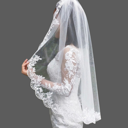 Back view of Cathedral Bridal Veil showing full length and drape — GownLink GLV1800S