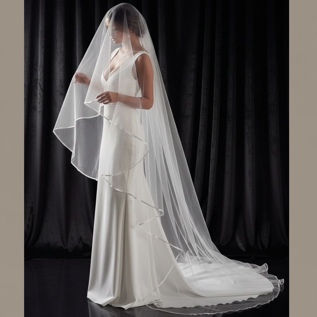 Church setting with model wearing Cathedral Bridal Veil — GownLink GLVP01