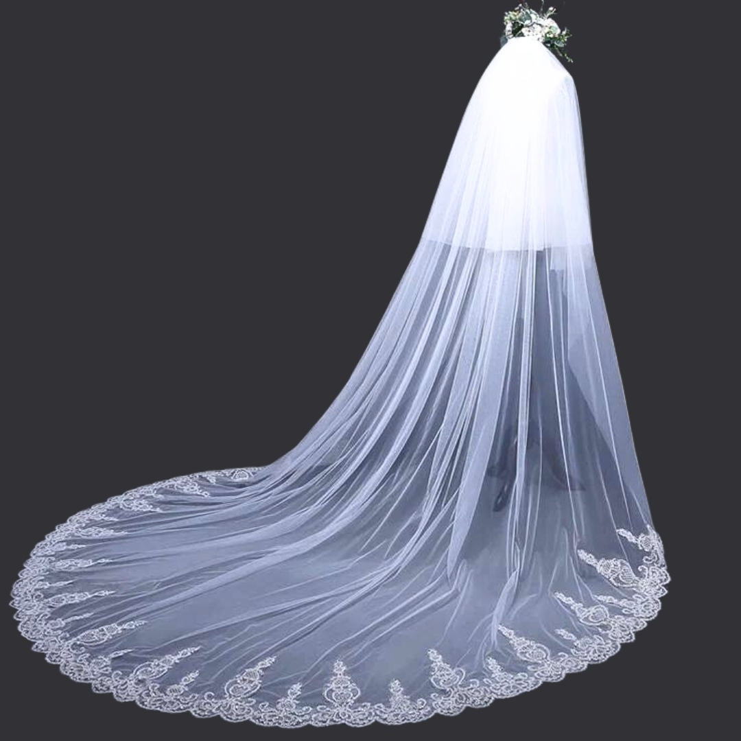 Full spread view of Cathedral Bridal Veil on flat surface — GownLink GLV10