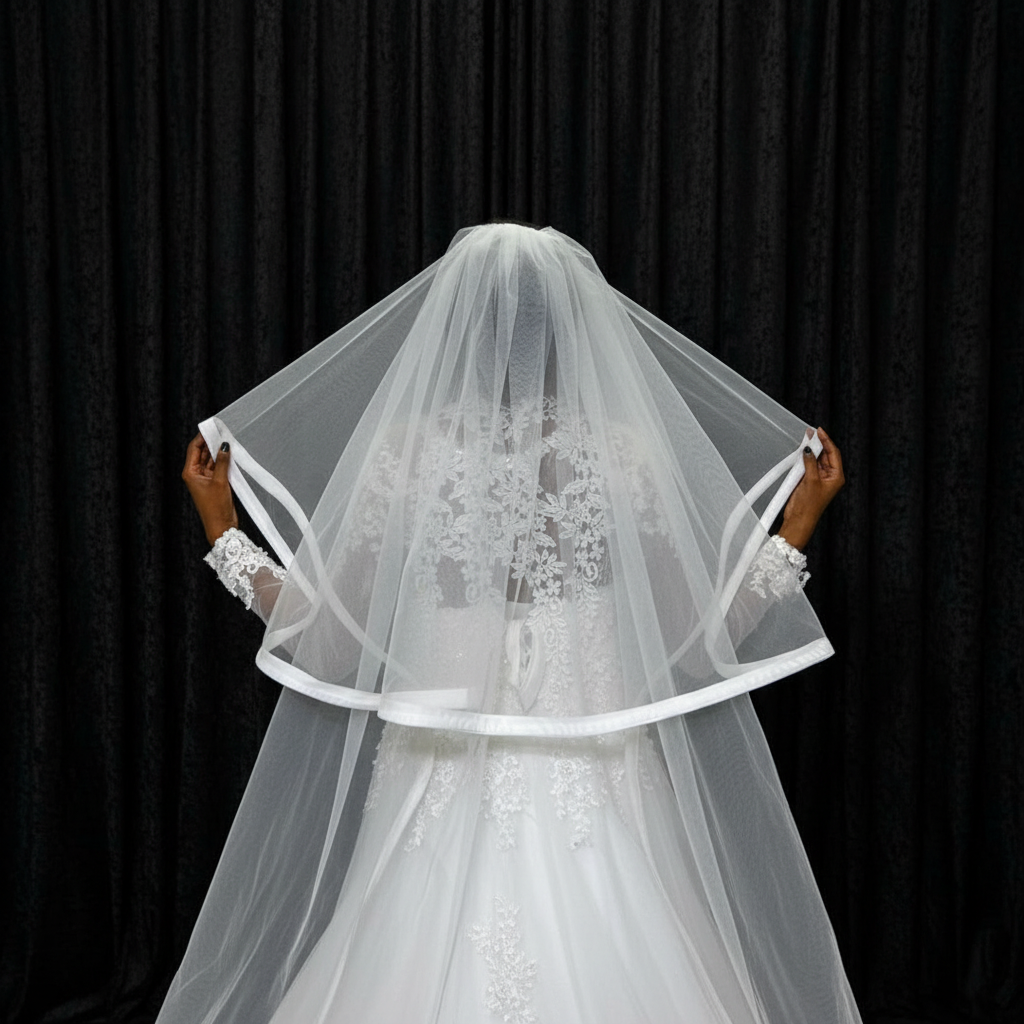 Full spread view of Cathedral Bridal Veil on flat surface — GownLink GLVP01