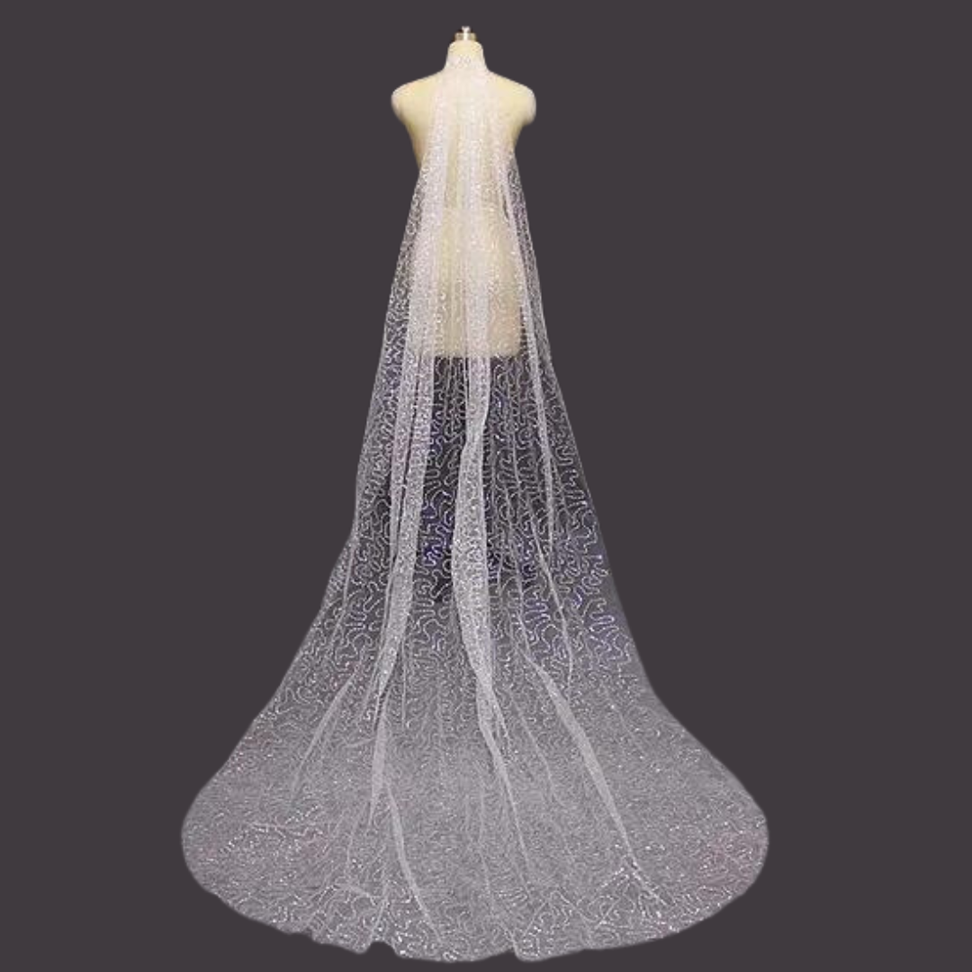 Full spread view of Cathedral Bridal Veil on flat surface — GownLink GLVSEQ1N