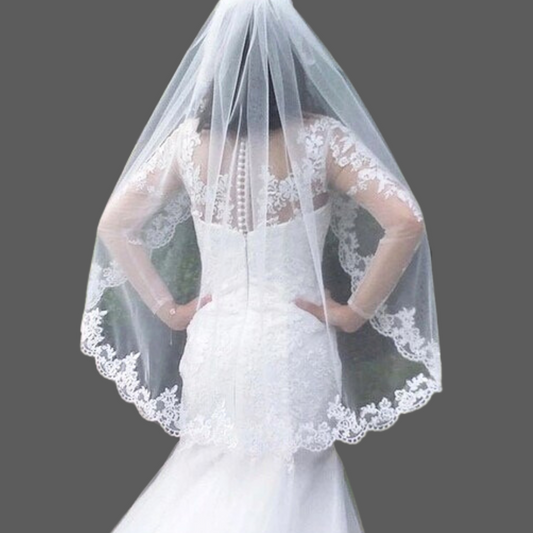 Front view of Cathedral Bridal Veil draped over model — GownLink GLV1800S