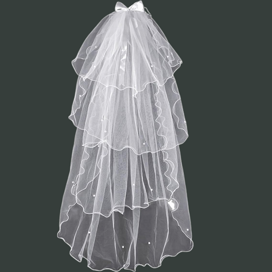 Front view of Cathedral Bridal Veil draped over model — GownLink GLVHM10