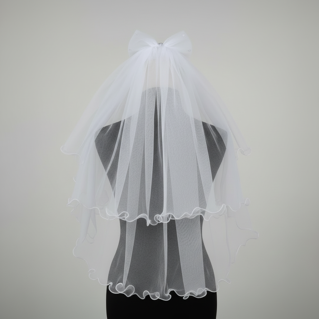 Front view of Cathedral Bridal Veil draped over model — GownLink GLVHM12
