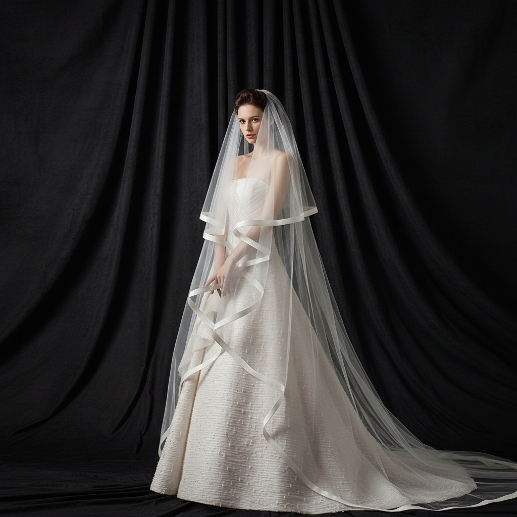 Close-up of lace edge detail on Cathedral Bridal Veil — GownLink GLVP01