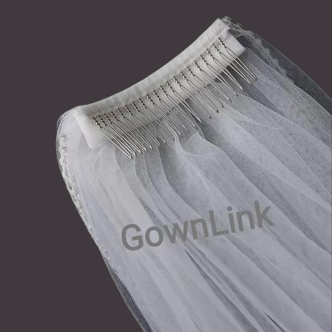 Model wearing Cathedral Bridal Veil with bridal gown — GownLink GLVSEQ1N