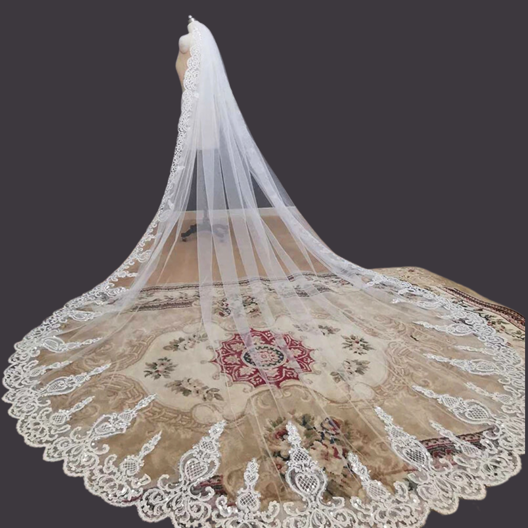 Side view of Cathedral Bridal Veil with comb attachment visible — GownLink GLV10