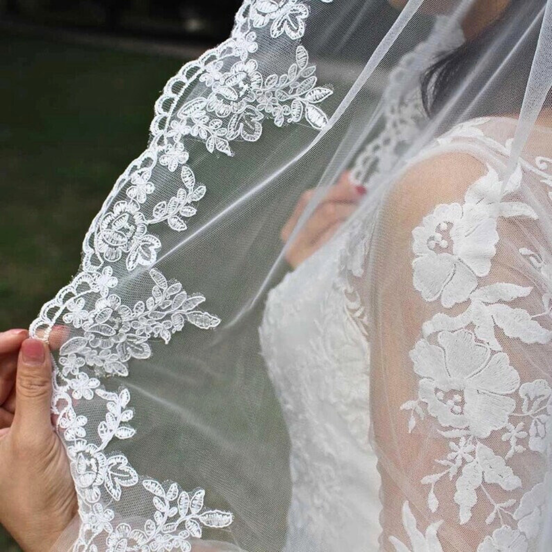 Side view of Cathedral Bridal Veil with comb attachment visible — GownLink GLV1800S