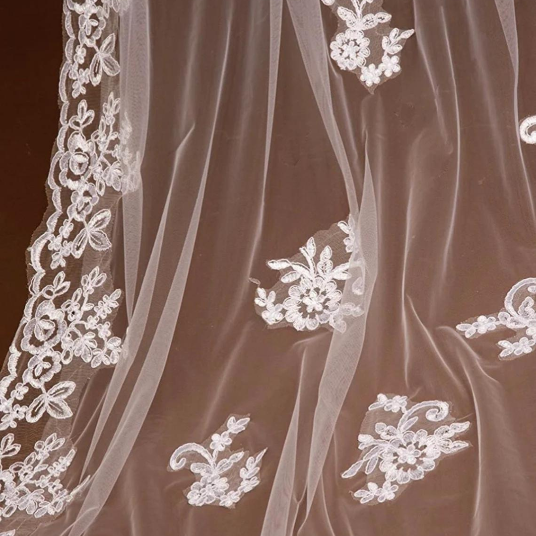 Side view of Cathedral Bridal Veil with comb attachment visible — GownLink GLVHM1