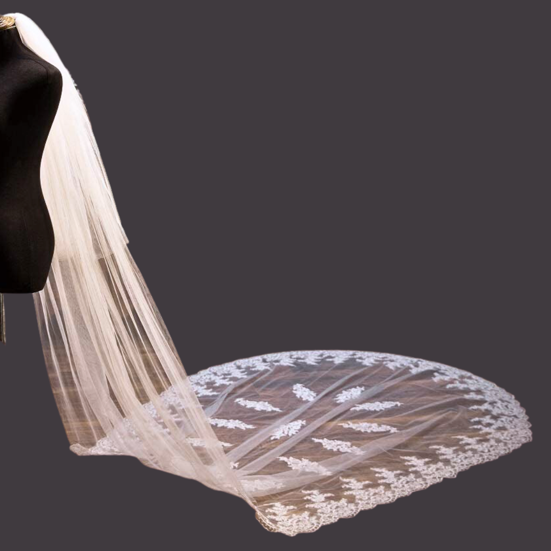 Side view of Cathedral Bridal Veil with comb attachment visible — GownLink GLVHM5A