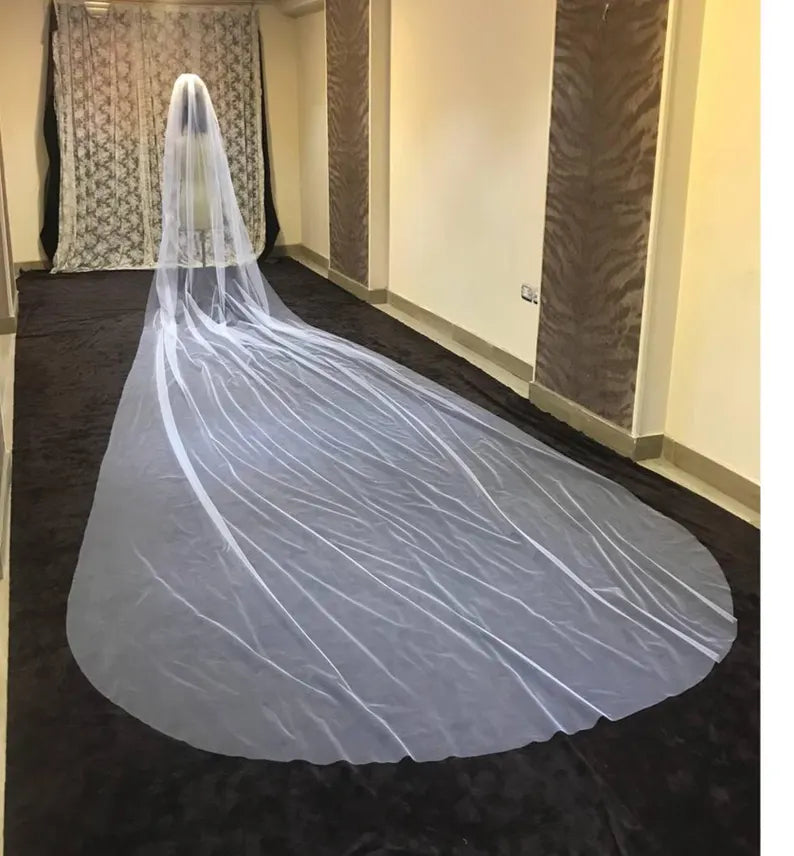 Side view of Cathedral Bridal Veil with comb attachment visible — GownLink GLVHMN1
