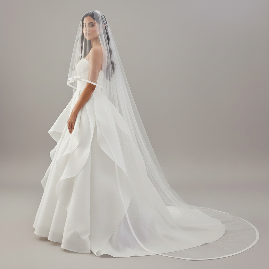 Side view of Cathedral Bridal Veil with comb attachment visible — GownLink GLVP01