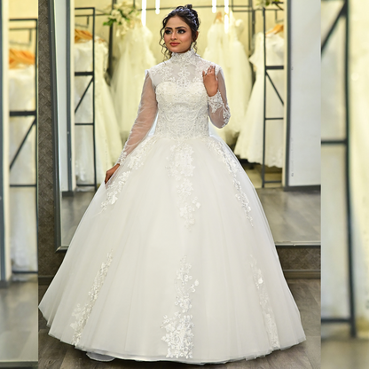 Three-quarter view of White Princess on model — GownLink GLHL2311