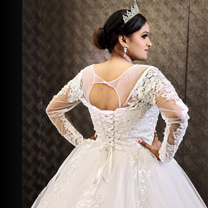 Christian wedding gown with embroidered cathedral train and timeless bridal elegance