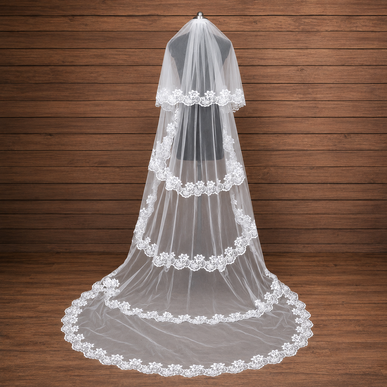 Back view of Bridal Veil showing full length and drape — GownLink GLV093L