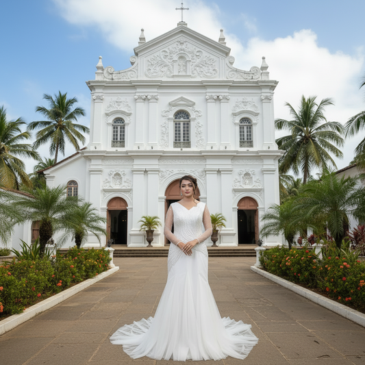 Mermaid fish cut wedding gown GL-Lily for Christian & Catholic brides across Kerala, Goa, Mangalore, Tamil Nadu & North-East India, plus NRI brides in USA, UK & Gulf