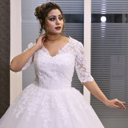 Beaded lace bodice detail on GownLink Christian wedding dress