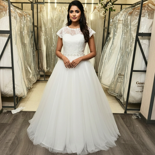 Timeless beauty bridal ball gown GLHS587B for Christian & Catholic brides across Kerala, Goa, Mangalore, Tamil Nadu & North-East India, plus NRI brides in USA, UK & Gulf
