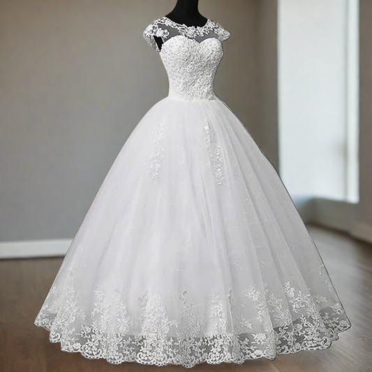 Round neck bridal ball gown GLGF042B for Christian & Catholic brides across Kerala, Goa, Mangalore, Tamil Nadu & North-East India, plus NRI brides in USA, UK & Gulf
