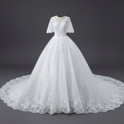 Classic white wedding train gown GLHSD14T for Christian & Catholic brides across Kerala, Goa, Mangalore, Tamil Nadu & North-East India, plus NRI brides in USA, UK & Gulf