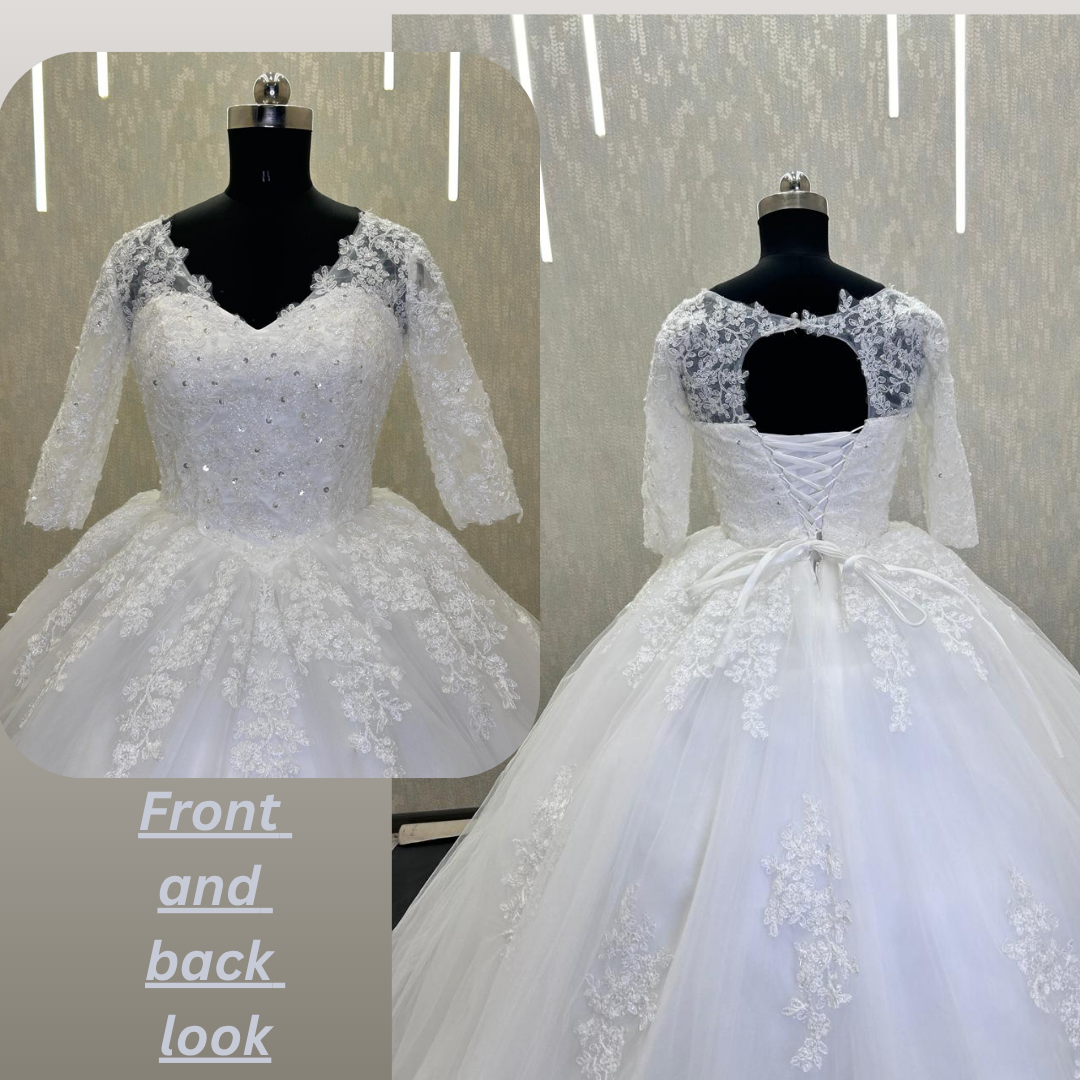 Illusion lace sleeve detail on GownLink Christian wedding gown