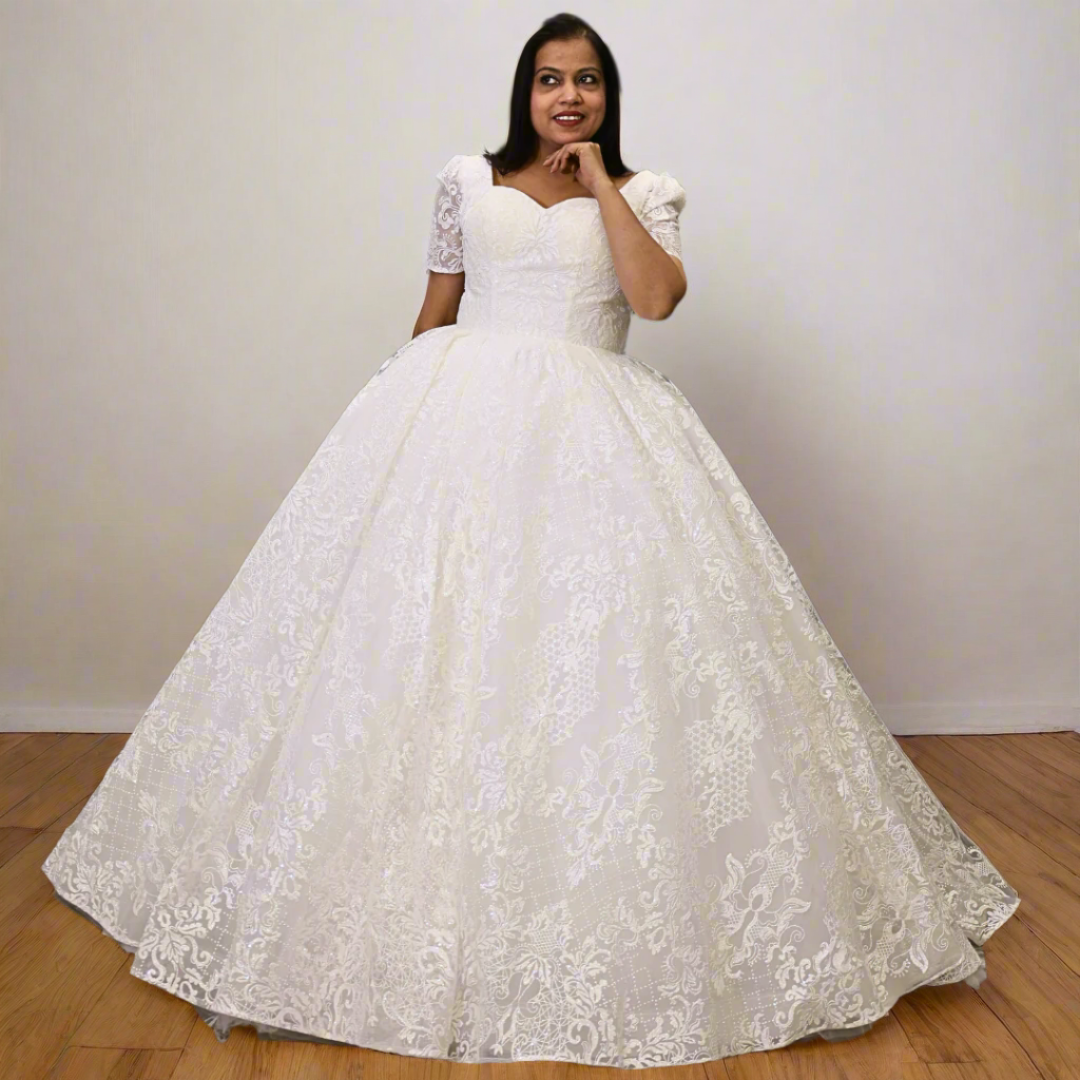 Back view of White Ball Gown showing train and closure detail — GownLink GLGT166B