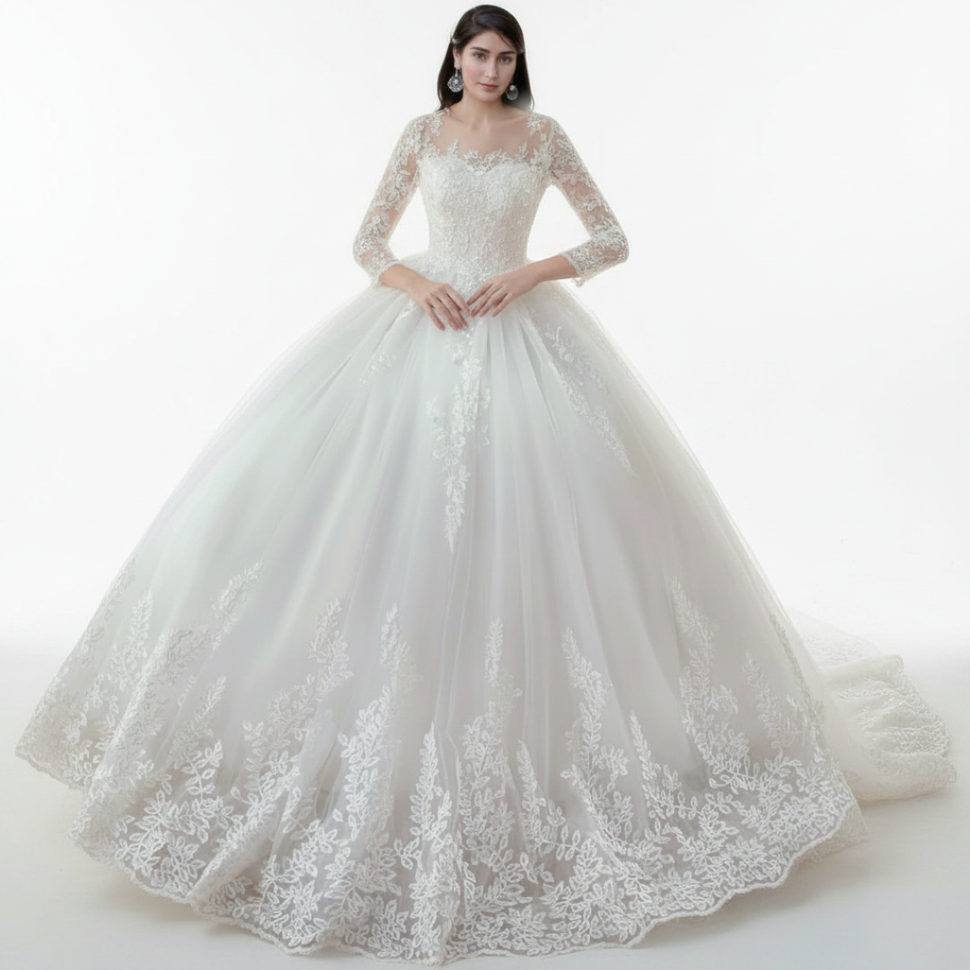 Premium Catholic bridal gown GLTD50B for Christian & Catholic brides across Kerala, Goa, Mangalore, Tamil Nadu & North-East India, plus NRI brides in USA, UK & Gulf