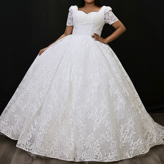 Plus size sparkling ball gown GLGT166B for Christian & Catholic brides across Kerala, Goa, Mangalore, Tamil Nadu & North-East India, plus NRI brides in USA, UK & Gulf
