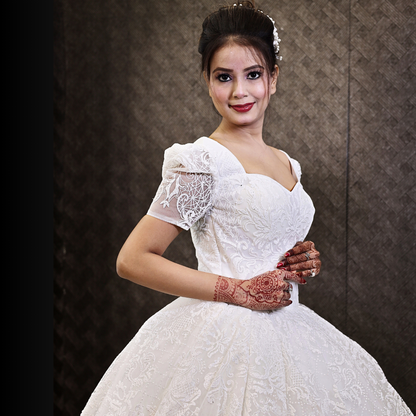 Sleeve detail close-up on White Ball Gown — GownLink GLGT166B