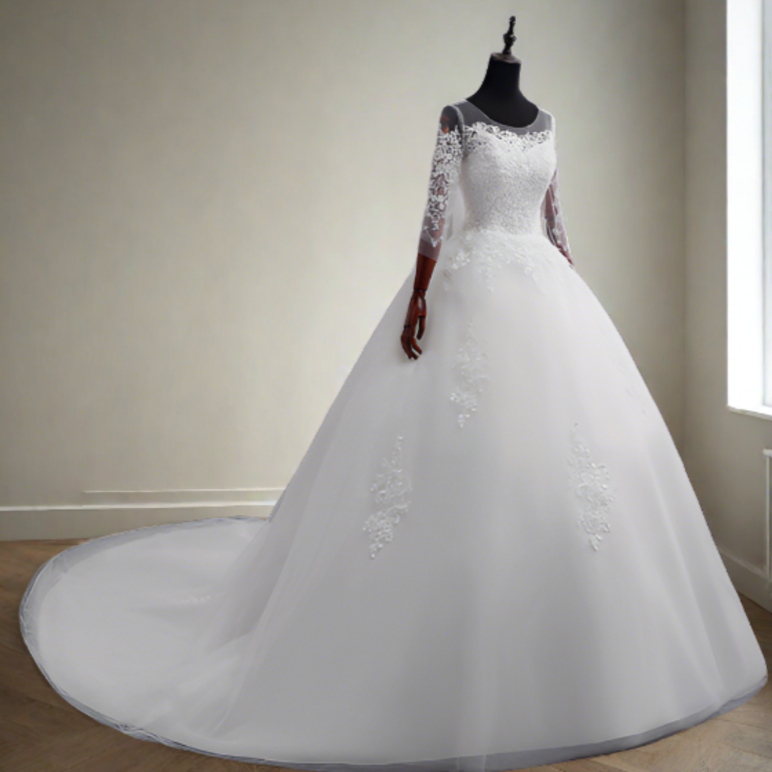 Lace three-quarter sleeve bodice on GownLink bridal gown