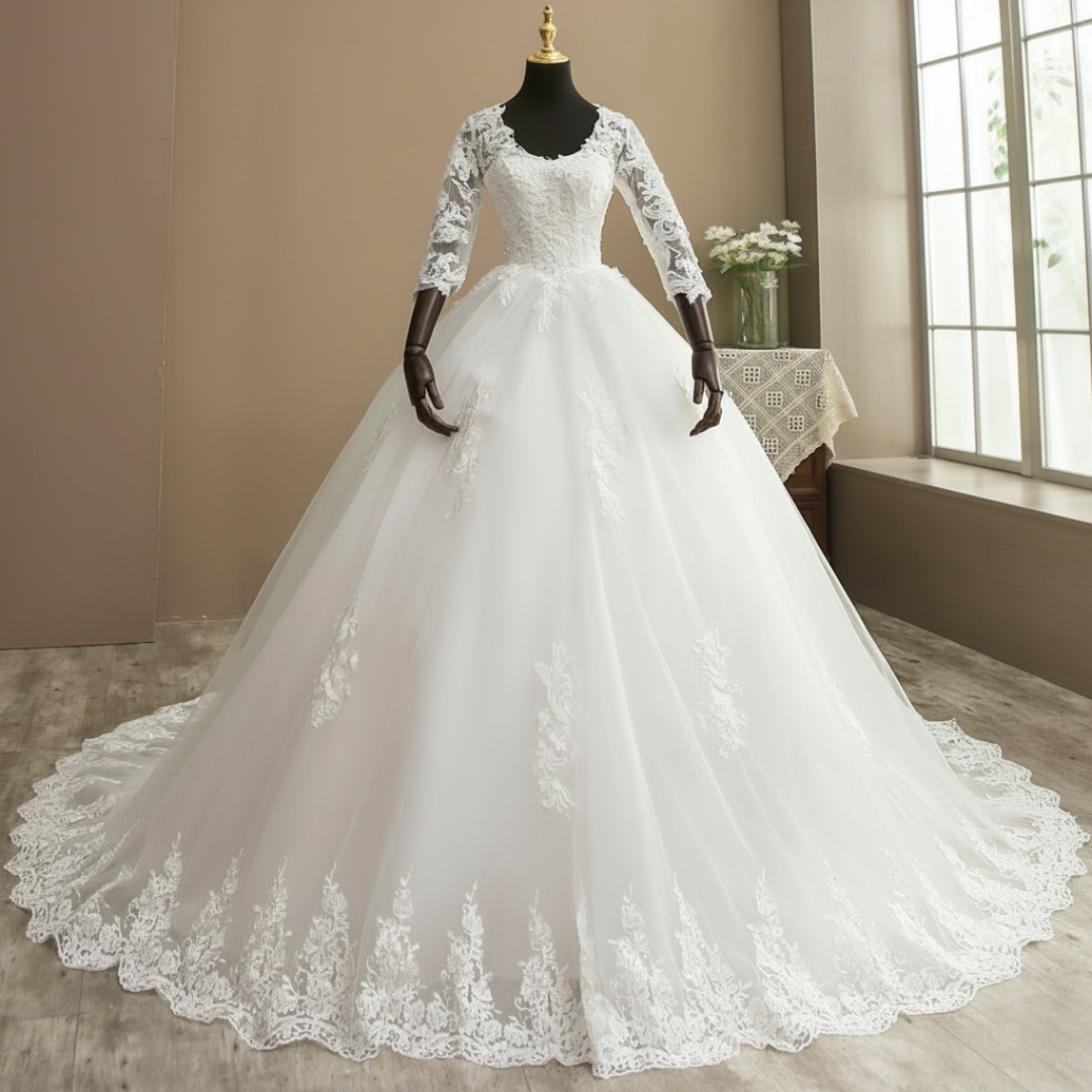 Premium princess wedding gown GLGB125-T for Christian & Catholic brides across Kerala, Goa, Mangalore, Tamil Nadu & North-East India, plus NRI brides in USA, UK & Gulf