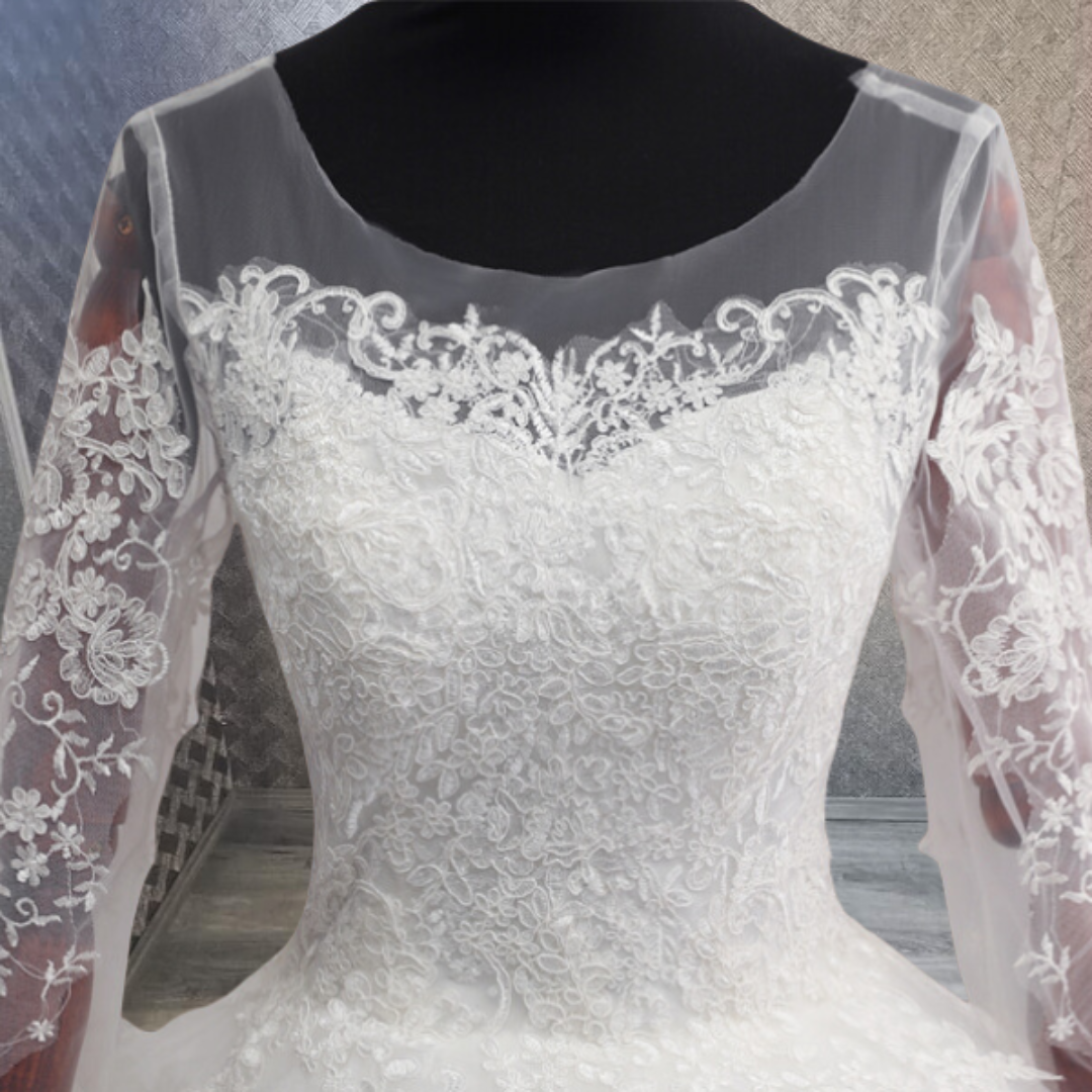 Plain tulle ball gown skirt with lace accents by GownLink