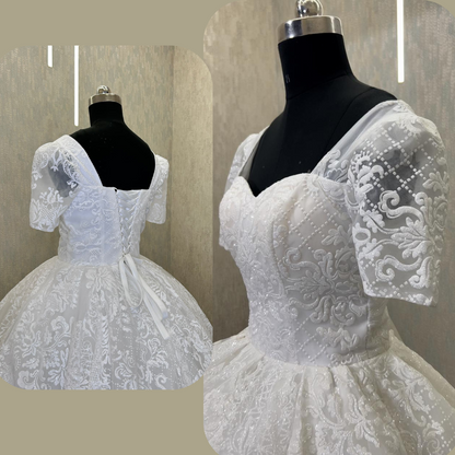 Back closure and button detail on White Ball Gown — GownLink GLGT166B