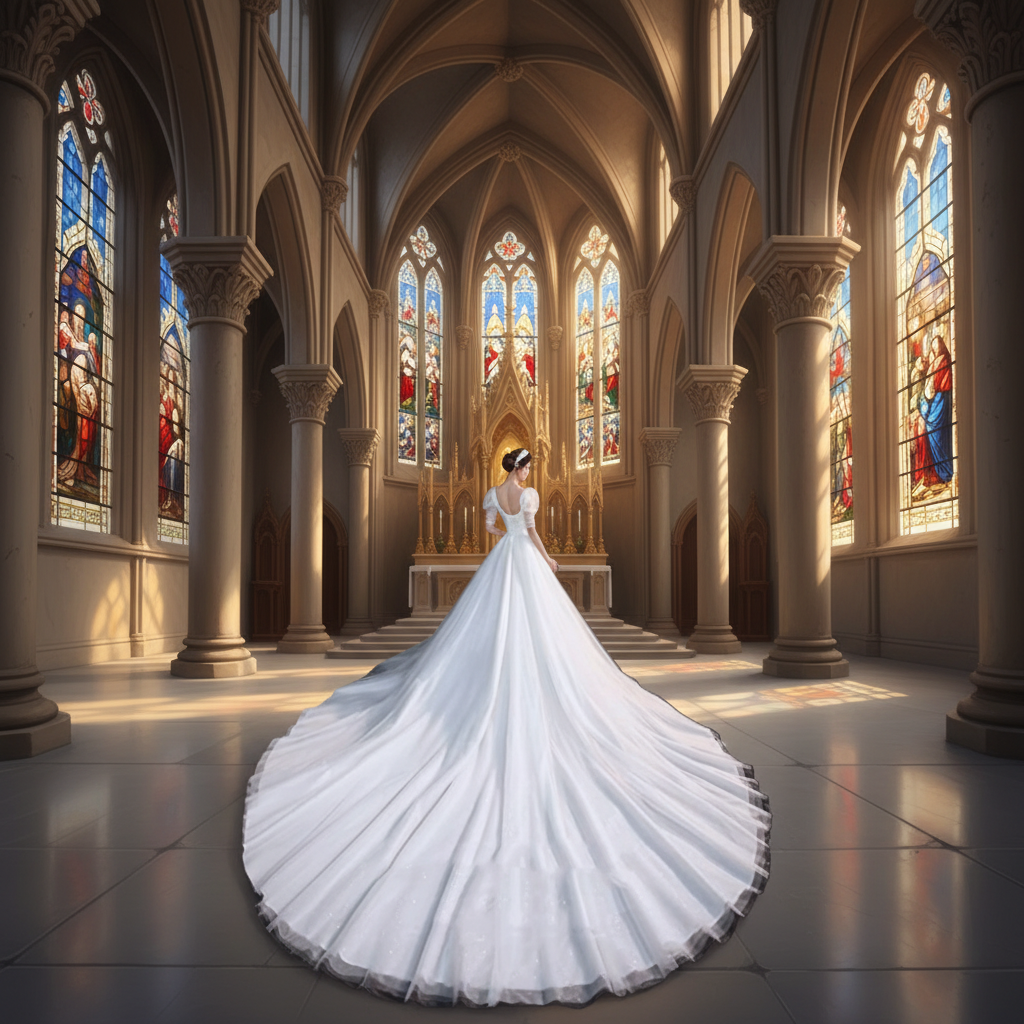 Full tulle ball gown skirt on GownLink Christian wedding dress