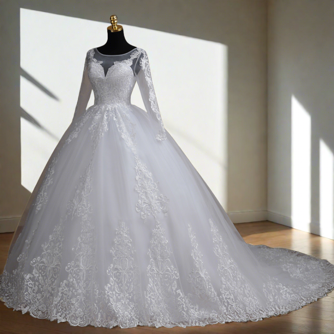 Beaded lace bodice detail on GownLink Christian wedding dress
