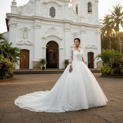 GownLink Catholic Christian wedding dress with lace sleeves