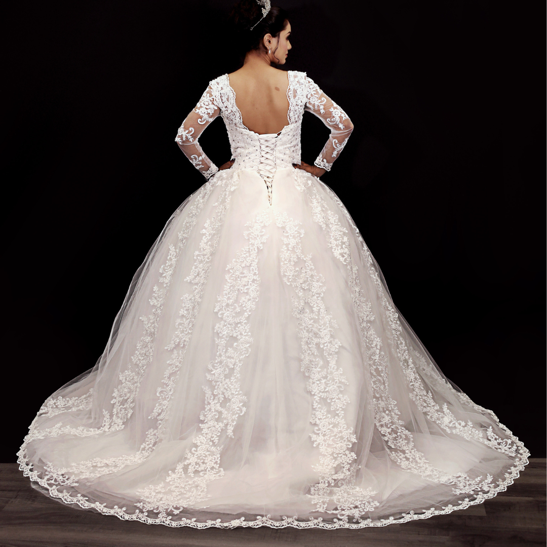 Embroidered floral lace pattern on GownLink wedding dress