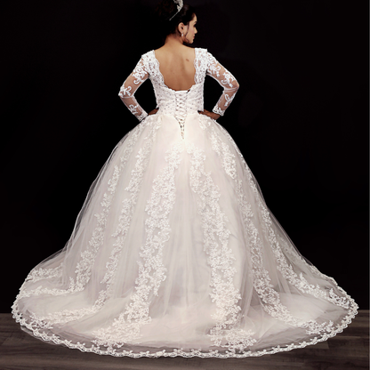 Embroidered floral lace pattern on GownLink wedding dress