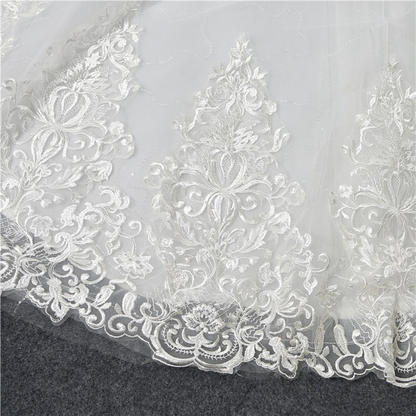 Back closure and button detail on White Ball Gown with Off Shoulder — GownLink GLQD09T